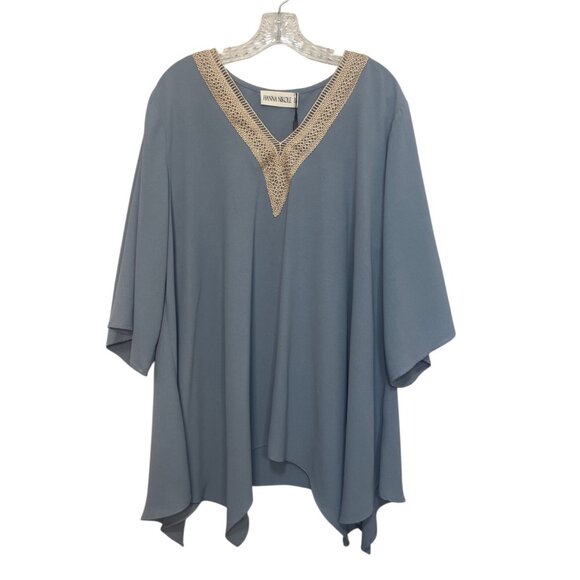 Hanna Nikole Tunic Top Womens Plus Size 22W Blue New Crochet Vneck - Picture 1 of 8